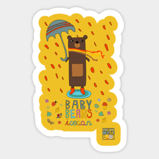 Baby Bears in the rain Sticker